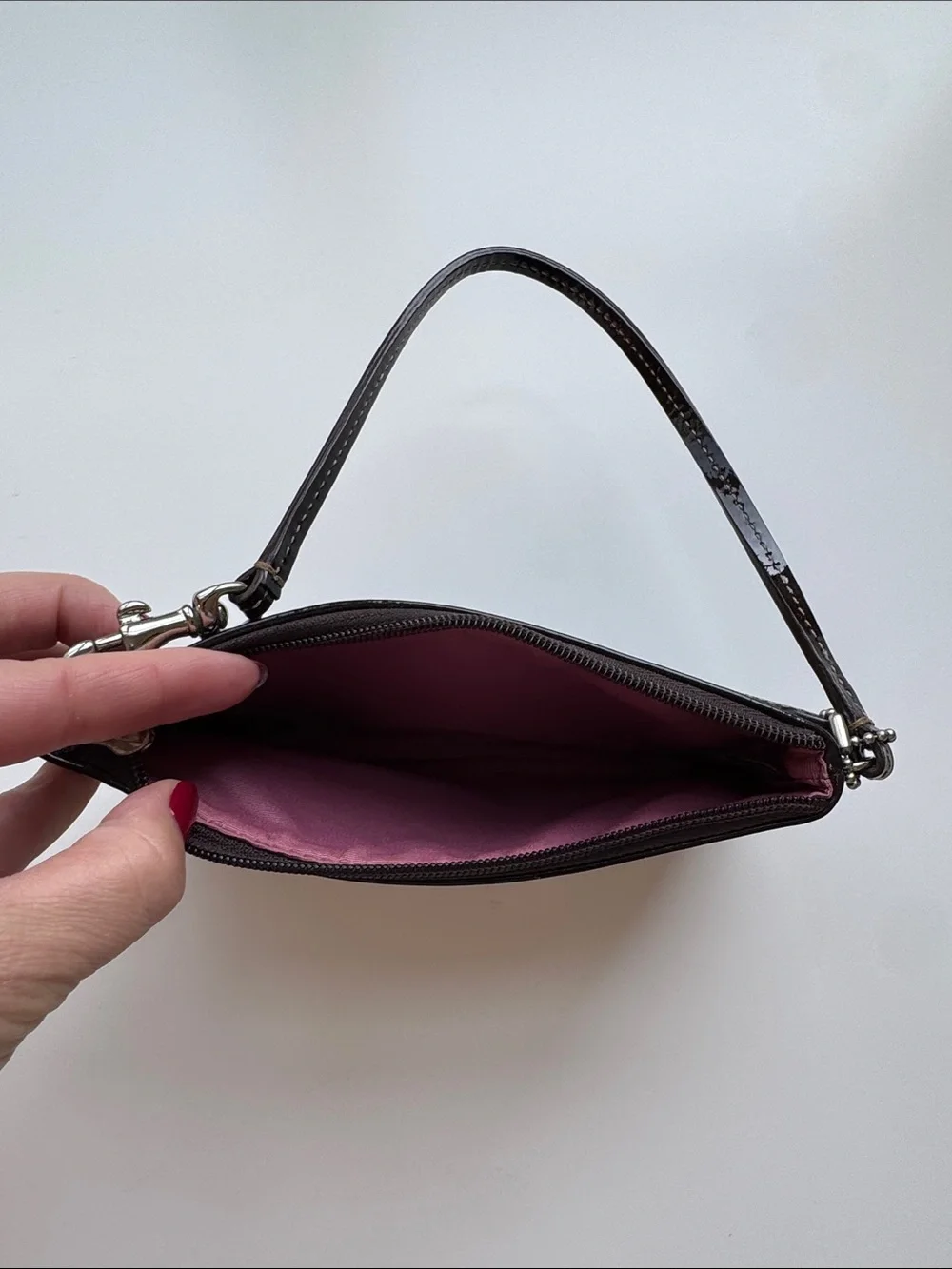 Maroon Coach Patent Wristlet Clutch